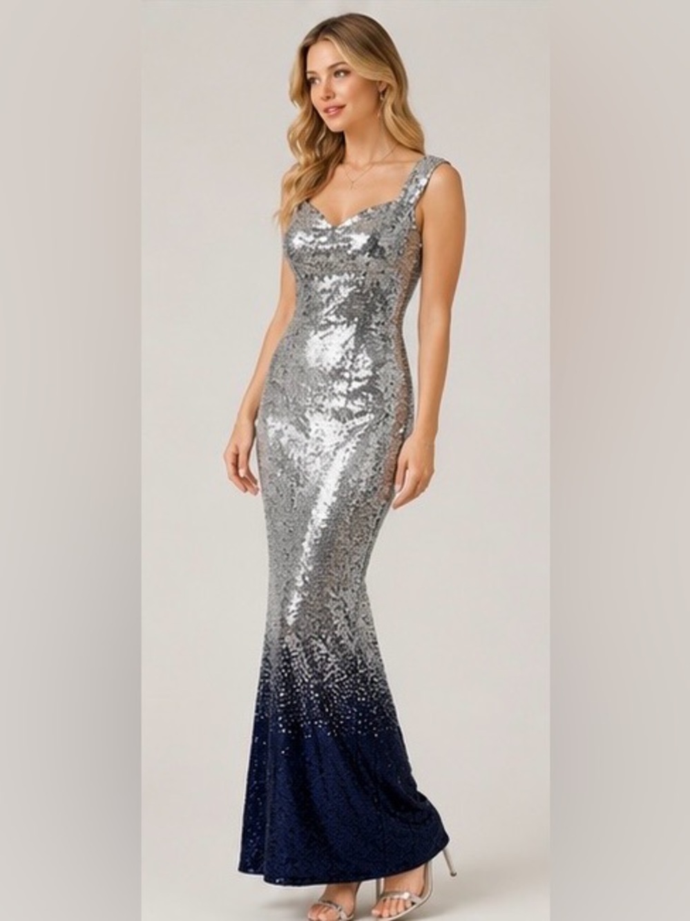 Silver Sequin Mermaid Evening Dress